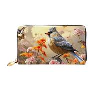 QGGHNISD Blue Dragonfly and Lotus Portafoglio lungo da donna in pelle con cerniera, scomparti per carte, tasca per contanti, pochette, Gli uccelli del passero cantano, Taglia unica
