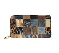 QGGHNISD Blue Dragonfly and Lotus Portafoglio lungo da donna in pelle con cerniera, scomparti per carte, tasca per contanti, pochette, Patchwork Denim, Taglia unica