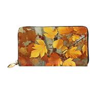 QGGHNISD Blue Dragonfly and Lotus Portafoglio lungo da donna in pelle con cerniera, scomparti per carte, tasca per contanti, pochette, Foglie d'oro autunn, Taglia unica