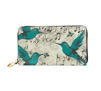 QGGHNISD Blue Dragonfly and Lotus Portafoglio lungo da donna in pelle con cerniera, scomparti per carte, tasca per contanti, pochette, Nota musicale Teal Birds, Taglia unica