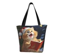 QGGHNISD Borsa di totalizzatore casuale della spalla delle donne animali variopinte, borsa del poliestere di grande capacità, borsa di acquisto della spiaggia, Carino gatto cantare canti natalizi