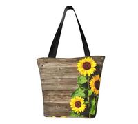 QGGHNISD Borsa di totalizzatore casuale della spalla delle donne del bulldog francese, borsa del poliestere di grande capacità, borsa della spesa della spiaggia di viaggio, Girasoli su tavola di legno