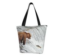 QGGHNISD Borsa di totalizzatore casuale della spalla delle donne del bulldog francese, borsa del poliestere di grande capacità, borsa della spesa della spiaggia di viaggio, Orsi Pesca nel fiume