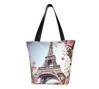 QGGHNISD Borsa di totalizzatore casuale della spalla delle donne dell'elefante hippie, borsa del poliestere di grande capacità, borsa della spesa della spiaggia di viaggio, Parigi Torre Eiffel Fiore