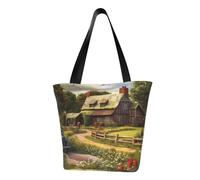 QGGHNISD Borsa di totalizzatore casuale della spalla delle donne di Musica, borsa di grande capacità del poliestere, borsa della spesa della spiaggia di viaggio, Cottage con tetto di paglia della