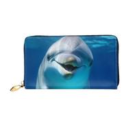 QGGHNISD Cub Raccoon - Portafoglio lungo da donna in pelle con cerniera, scomparti per carte, tasca per contanti, pochette, Delfino con sorriso, Taglia unica