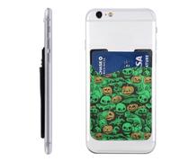 QGGHNISD Custodia per telefono con petali rosa, porta carte di credito, adesivo per il retro della maggior parte degli smartphone, Zucca di Halloween dell'orrore del fantasma verde, Taglia unica