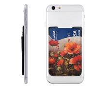 QGGHNISD Custodia per telefono con petali rosa, porta carte di credito, adesivo per il retro della maggior parte degli smartphone, Pittura A Olio Fiore Rosso, Taglia unica