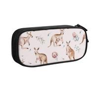 QGGHNISD Divertente astuccio con canguro e zoo, grande capacità, a doppio strato, con divisore, borsa per cancelleria, con cerniera, graziosa borsa per cosmetici, per scuola, ufficio, viaggi, Nero