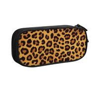 QGGHNISD Divertente astuccio con stampa leopardata, grande capacità, a doppio strato, con divisore, borsa per cancelleria, borsa per cosmetici, con cerniera, per scuola, ufficio, viaggi, Nero , Taglia