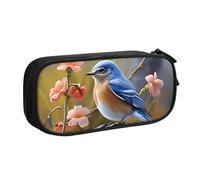 QGGHNISD Eastern Bluebird - Astuccio portamatite, grande capacità, doppio strato, con divisore, borsa per cancelleria, con cerniera, graziosa borsa per cosmetici, per scuola, ufficio, viaggi, Nero