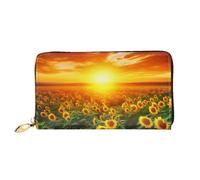 QGGHNISD Elephant Painting Portafoglio lungo da donna in pelle con cerniera, scomparti per carte, tasca per contanti, pochette, Tramonto da sogno di un campo di girasoli, Taglia unica