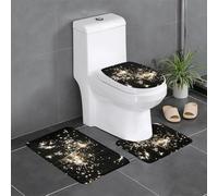 QGGHNISD Explosion - Set di 3 tappetini da bagno in flanella con motivo fuochi d'artificio antiscivolo, tappetino assorbente per WC, tappetino sagomato a forma di U e copertura del coperchio, morbido