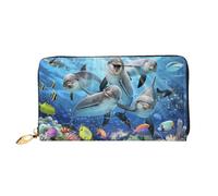 QGGHNISD Fruit Strawberry - Portafoglio lungo da donna in pelle con cerniera, scomparti per carte di credito, tasca per contanti, pochette, Delfino nella barriera corallina, Taglia unica