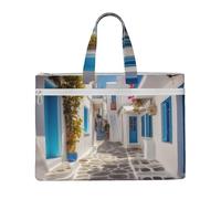 QGGHNISD Gallo e gallina Canvas Tote Bag Documenti Organizer Bag Zipper File Storage Borsa Portatile Ufficio Viaggio Bag, Grecia Street, Taglia unica
