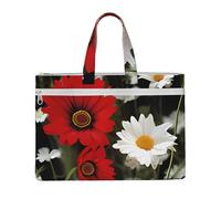 QGGHNISD Gallo e gallina Canvas Tote Bag Documenti Organizer Bag Zipper File Storage Borsa Portatile Ufficio Viaggio Bag, Fiore Rosso e Margherita Bianca, Taglia unica