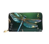 QGGHNISD Golden Sunset Bald Eagle Portafoglio lungo da donna in pelle con cerniera, scomparti per carte, tasca per contanti, pochette, Libellula Verde, Taglia unica