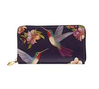 QGGHNISD Golden Sunset Bald Eagle Portafoglio lungo da donna in pelle con cerniera, scomparti per carte, tasca per contanti, pochette, Fiore Colibrì Ricamo, Taglia unica