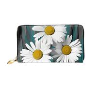 QGGHNISD Golden Sunset Bald Eagle Portafoglio lungo da donna in pelle con cerniera, scomparti per carte, tasca per contanti, pochette, Fiori di margherita., Taglia unica