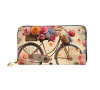 QGGHNISD Golden Sunset Bald Eagle Portafoglio lungo da donna in pelle con cerniera, scomparti per carte, tasca per contanti, pochette, Bicicletta Fiore, Taglia unica