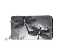 QGGHNISD Golden Sunset Bald Eagle Portafoglio lungo da donna in pelle con cerniera, scomparti per carte, tasca per contanti, pochette, Libellule Grigio, Taglia unica