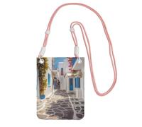 QGGHNISD Grande capacità resistente all'acqua della borsa a tracolla del telefono della via della Grecia con la cinghia regolabile, borsa a tracolla compatta del poliestere, rosa, Taglia unica