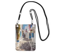 QGGHNISD Grande capacità resistente all'acqua della borsa a tracolla del telefono della via della Grecia con la cinghia regolabile, borsa a tracolla compatta del poliestere, Nero , Taglia unica