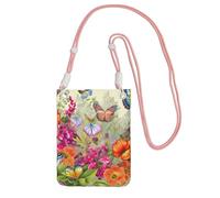 QGGHNISD Grande capacità resistente all'acqua della borsa del telefono della farfalla dei fiori degli uccelli con la cinghia regolabile, borsa a tracolla compatta del poliestere, rosa, Taglia unica