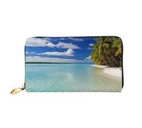 QGGHNISD Green Leaves - Portafoglio lungo da donna in pelle con cerniera, scomparti per carte di credito, tasca per contanti, pochette, Laguna di Aitutaki, Isole Cook, Taglia unica