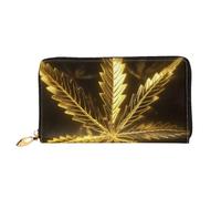 QGGHNISD Hedgehog Portafoglio lungo da donna in pelle con cerniera, scomparti per carte, tasca per contanti, pochette, Cannabis dorata, Taglia unica