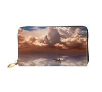 QGGHNISD Lemon, portafoglio lungo da donna in pelle con cerniera, scomparti per carte di credito, tasca per contanti, pochette, Barca & Nuvola, Taglia unica