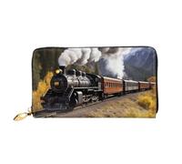 QGGHNISD Llama Animal Alpaca Tropical Cactus Portafoglio da donna in pelle con cerniera, slot per schede, tasca per contanti, pochette, Treno locomotiva a vapore, Taglia unica