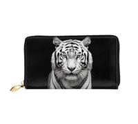 QGGHNISD Llama Animal Alpaca Tropical Cactus Portafoglio da donna in pelle con cerniera, slot per schede, tasca per contanti, pochette, Tigre bianca e nera 1, Taglia unica