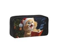 QGGHNISD Math Question - Astuccio per matite di grande capacità, in tessuto Oxford, con cerniera, borsa organizer per cancelleria stampata semplice, Carino gatto cantare canti natalizi, taglia unica