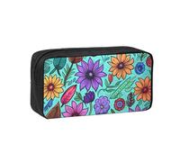 QGGHNISD Math Question - Astuccio per matite di grande capacità, in tessuto Oxford, con cerniera, borsa organizer per cancelleria stampata semplice, Fiori Doodle Colorati, taglia unica, Beauty Case