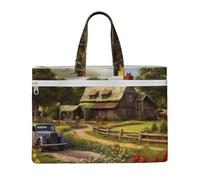 QGGHNISD Music Note2 Borsa a tracolla in tela per documenti, con cerniera, borsa portatile da viaggio per ufficio, Cottage con tetto di paglia della fattoria, Taglia unica