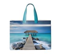 QGGHNISD Music Note2 Borsa a tracolla in tela per documenti, con cerniera, borsa portatile da viaggio per ufficio, Immagine moderna di paesaggio marino, Taglia unica
