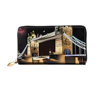 QGGHNISD Night London Tower Bridge Portafoglio lungo da donna in pelle con cerniera, scomparti per carte, tasca per contanti, pochette, Notte Londra Tower Bridge, Taglia unica