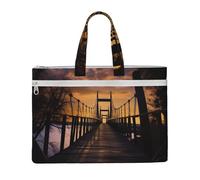 QGGHNISD Opossum In Snow Canvas Tote Bag Documenti Organizer Bag Zipper File Storage Borsa Portatile Ufficio Borsa da Viaggio, Ponte al crepuscolo, Taglia unica