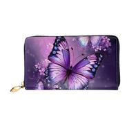 QGGHNISD Portafoglio lungo da donna in pelle con cerniera, scomparti per carte di credito, tasca per contanti, pochette marrone labrador retriever, Bella Viola Farfalla Art, Taglia unica