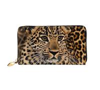 QGGHNISD Portafoglio lungo da donna in pelle con cerniera, scomparti per carte, tasca per contanti, pochette, Grazioso leopardo., Taglia unica