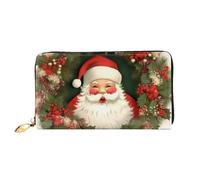 QGGHNISD Portafoglio lungo da donna in pelle con cerniera, scomparti per carte, tasca per contanti, pochette, Ghirlanda di Babbo Natale per le vacanze di Natale, Taglia unica