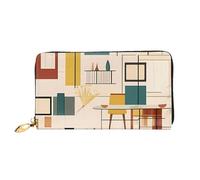 QGGHNISD Portafoglio lungo da donna in pelle con cerniera, scomparti per carte, tasca per contanti, pochette, Metà secolo Moderno, Taglia unica