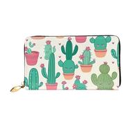 QGGHNISD Portafoglio lungo da donna in pelle con cerniera, scomparti per carte, tasca per contanti, pochette, Grazioso cactus senza cuciture., Taglia unica