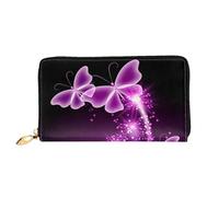 QGGHNISD Portafoglio lungo da donna in pelle viola con cerniera, scomparti per carte, tasca per contanti, pochette, Bella farfalla viola., Taglia unica