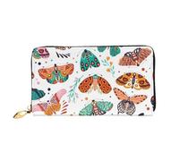 QGGHNISD Portafoglio lungo da donna in pelle viola con cerniera, scomparti per carte, tasca per contanti, pochette, Farfalle colorate e falene, Taglia unica