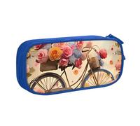 QGGHNISD Portamatite a forma di bicicletta, grande capacità, a doppio strato, con divisore, borsa per cancelleria, con cerniera, graziosa borsa per cosmetici, per scuola, ufficio, viaggi, Blu, Taglia