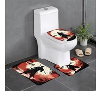 QGGHNISD Samurai - Set di 3 tappeti da bagno in flanella, antiscivolo, assorbente, tappetino per WC, tappetino sagomato a forma di U e copricoperchio, morbido tappeto da bagno lavabile