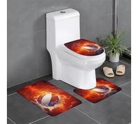 QGGHNISD Set di 3 tappeti da bagno in flanella con motivo a pallacanestro e fiamme e gocce d'acqua, tappetino da bagno antiscivolo assorbente, tappeto a forma di U e copertura del coperchio, morbido