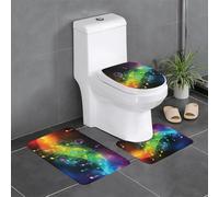 QGGHNISD Set di 3 tappeti da bagno in flanella con note musicali colorate, tappetino da bagno antiscivolo assorbente, tappeto a forma di U e copertura del coperchio, morbido tappeto da bagno lavabile